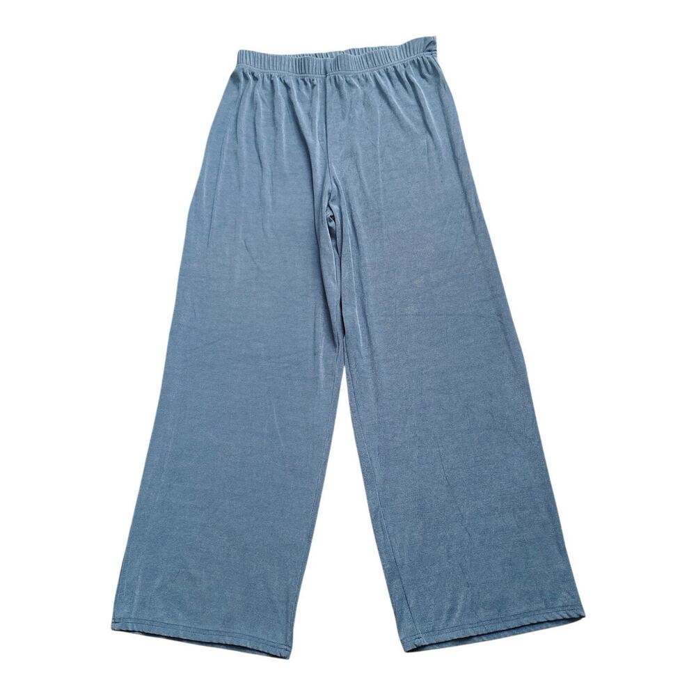 Carolyn Strauss Pants Women M Blue Slinky Wide Leg Pull On Elastic Waist Stretch
